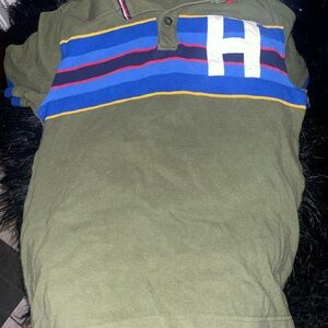 Tommy Hilfiger Olive Polo with Navy and Red Trim